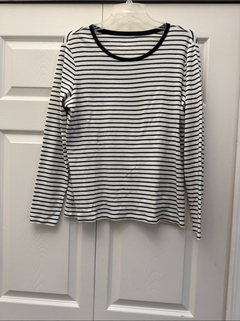 Lands' End Black & White Striped Cotton Tee